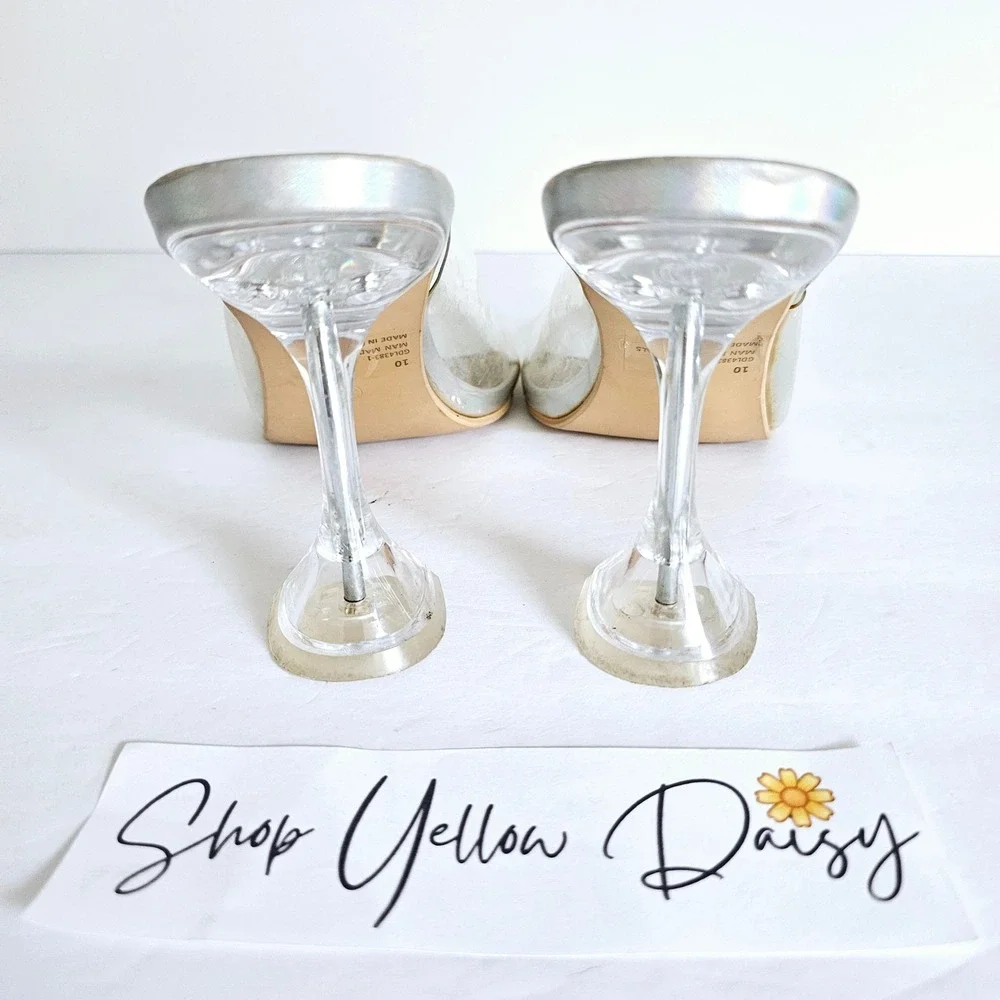 Fashion Nova Eiffel Heel Glass Slipper Transparent Silver Womens Sz 10 - Sh658.2 - Picture 4 of 9